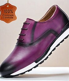 abordables -Zapatillas de piel moradas con cierre de cordones para hombre | Versátiles para uso casual y de negocios
