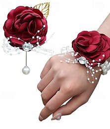 abordables -Juego de 2 ramilletes de flores para muñeca, rosas artificiales de seda hechas a mano para accesorios de flores de boda, decoración de trajes de graduación