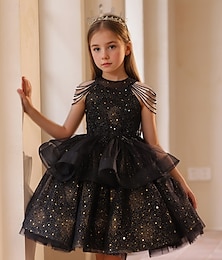 economico -Abito da Sposa per Ragazze Fiore Principessa Lunghezza al Ginocchio Abito da Prom Cute Sequined con Colore Solido Tiered Plisse Taglia 3-16 Anni