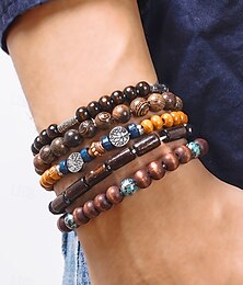 economico -set di braccialetti di perline di legno multistrato da uomo, gioielli fatti a mano in stile bohémien per abbigliamento casual e da spiaggia