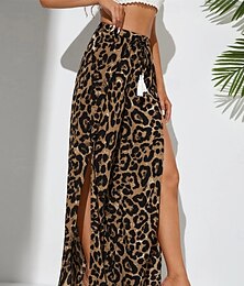 economico -Per donna A zampa Chino Di tendenza Streetwear Lunghezza intera Vita alta Leopardo Spacco Stampe comodo Morbido Comodo Media elasticità Esterno Strada Leopardo Estate Primavera Standard