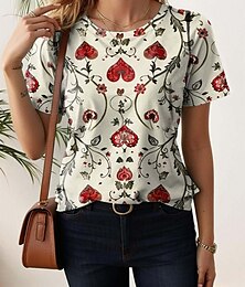 お買い得  -女性用 Tシャツ フラワー カジュアル 半袖 ラウンドネック レギュラートップス 日常 プリント オフホワイト 夏