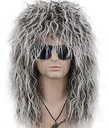 economico -parrucca lunga riccia da uomo e donna per adulti, anni '70 e '80, rocker, mullet, costume di Halloween, parrucca da cosplay per carnevale