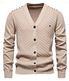 abordables -Hombre Chaqueta de Punto Cárdigan Estriado Tejer Tops regulares Abotonar Color sólido Escote en Pico Prendas de punto Moda Trabajo Casual Ropa Primavera & Otoño Azul Marino Beige S M L