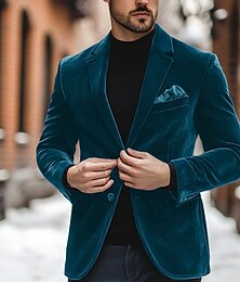 billiga -Herr Sammetsblazers Kavaj Företag Cocktailfest Bröllopsfest Mode Ledigt Vår & Höst 100 % bomull Färgblock Knapp Ficka Bekväm Enkelknäppt Blazer Rubinrött Kungsblå Grön