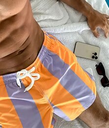 preiswerte -Herren Geometrisch Gestreift Badeshorts Boardshorts Mittlere Taille Streetwear Hawaiianisch Lässig Ferien Strandurlaub Tasche Kordelzug Elastischer Bund Designer Bekleidung