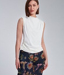 economico -Per donna Tinta unica Vacanza Ufficio Lavoro Senza maniche Nero Bianco Arricciato A lupetto Senza Maniche Elegante Casual Quotidiano Collo Alto Estate Primavera