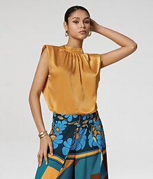 economico -camicetta senza maniche in raso a collo alto