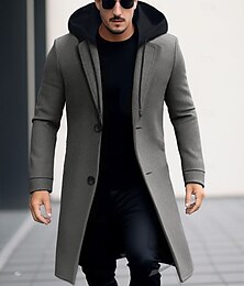 billiga -Herr Vinterkappa Yllekappa Rock Trenchcoat Utomhus Dagliga kläder Höst vinter Polyester Vindtät jacka Ytterkläder Kläder Mode Streetwear Slät Huva Enkelknäppt med Ett Knapphål