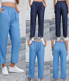 voordelige -Dames Jeans Linnen broek Broeken Lichtgewicht Casual Volledige lengte Medium taille Effen Zak Ademend Comfortabel Inelastisch Huis Casual / Dagelijks Lichtblauw Marineblauw Zomer Lente Normale pasvorm