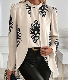 abordables -Mujer Camisa Blusa Graphic Elegante Casual Manga Larga Cuello Barco Tops regulares Diario Estampado Blanco Verano Primavera Otoño