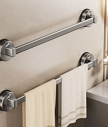 economico -portasciugamani in acciaio al carbonio color canna di fucile, mensola portaoggetti da bagno con ventosa montata a parete, senza foratura, con barra singola per asciugamani e accessori da bagno