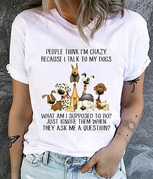 economico -Per donna maglietta Camicia di cotone Animali Alfabetico Informale Manica corta Rotonda Top regolari Giornaliero Stampa Bianco Estate