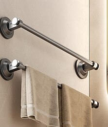 abordables -Toallero con ventosa de color gris pistola para baño, sin perforaciones, de aluminio, para almacenamiento en pared, de un solo poste
