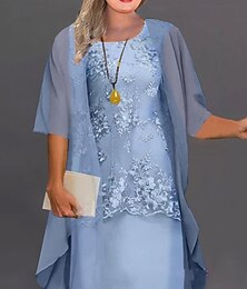 ieftine -Pentru femei Mărime Plus Rochii Lungime Genunchi Rochie de dantela Set de rochii Rochie din Două Piese Rochie bisericească Elegant Clasic Chinoiserie Oficial Vacanță Invitat la nunta Fit regulat