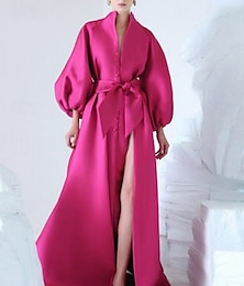 preiswerte -Rosa Satin A-Linie Abendkleid Elegantes Kleid Formell Asymmetrisch Langarm Stehkragen Tasche mit Schleife(n) Tasche Derby Kleider 2025