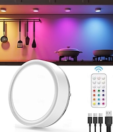 economico -luce a disco RGB ricaricabile tramite USB - luci per armadietti alimentate a batteria ricaricabile da 1600 mAh con telecomando, luce a LED magnetica adesiva per armadietti, guardaroba, uso interno 1 pz
