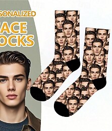 baratos -Meias de Rosto Engraçadas Personalizadas Melhor Presente para o Papai Meias de Casal Personalizadas com Foto de Casamento Animal de Estimação Família Natal Aniversário Presente de Formatura