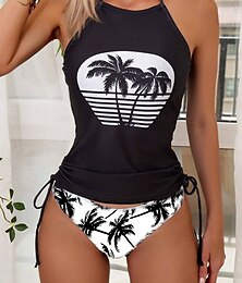 abordables -Maillots de bain pour femmes Tankini 2 pièces maillot de bain sexy sans dos vêtement de plage de vacances feuilles col halter sans manches