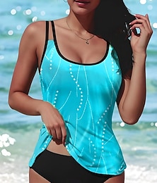 abordables -Maillots de bain femmes Tankini 2 pièces Maillot de bain Shorts 2 pièces Imprimé Vêtements de plage Été Rayures Sans manches
