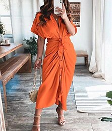 halpa -Naisten Pitkä mekko Maxi mekko Paitamekko Rento mekko Kesämekko Tyylikäs Vapaa-aika Loma Päivittäin Deitti Normaali Tavallinen Lyhythihainen Kauluskäänne Musta Samppanja Rubiini Tumman vihreä Kes