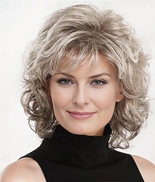 economico -Parrucche sintetiche Riccio Con frangia A macchina Parrucca Corto A1 A2 A3 A4 Capelli sintetici Per donna Soffice Di tendenza Facile da trasportare Biondo Marrone Argento