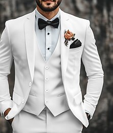 abordables -Pour des hommes Mariage Mariage d'automne Costumes Revers Cranté Blanche Mode Formel Couleur Unie Coupe Standard 3 pièces Simple Boutonnage Deux Boutons