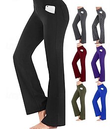 voordelige -Dames Yogabroek Zijzakken Breed Been Hoge taille Yoga Fitness Sportschooltraining Kleding Onderlichaam Donker Grijs Marine Zwart Spandex Sport Sportkleding Hoge Elasticiteit