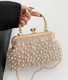 abordables -pochette vintage en perles – sac à main de soirée élégant pour femme avec cadre doré et bandoulière en chaîne pour mariages, fêtes et événements formels noir blanc kaki