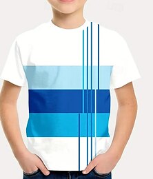 economico -Da ragazzo 3D A strisce maglietta T-shirt Manica corta Estate Primavera Di tendenza Essenziale Bambino 4-12 anni Girocollo Esterno Informale Giornaliero Standard