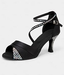 abordables -Femme Chaussures Latines Samba ChaCha Rumba Plus doux Fête / Soirée Strass Talon haut Talon Bas Bout ouvert Lacet Adulte Noir