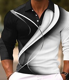 economico -Per uomo Geometrico Polo Maglia da golf Manica Lunga Magliette polo Camicie con Colletto Business Casual Abbigliamento da lavoro Abbigliamento Formale Abbigliamento da festa Stampa 3D Bottoni Autunno