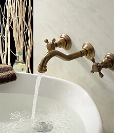 economico -rubinetto per lavanderia classico per lavabo, rubinetto per lavabo a parete con due maniglie e tre fori con tubi per acqua calda e fredda, riempitivo per vasca per lavanderia, rubinetto commerciale