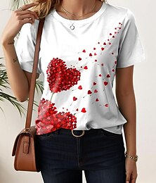 economico -Per donna maglietta Con cuori Informale Manica corta Rotonda Top regolari Giornaliero Stampa Bianco Estate
