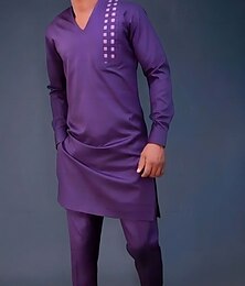 economico -Per uomo loungewear Camicia da notte Completi 1 set Liscio Moda Comoda Interni Giornaliero Poliestere Traspirante A V Manica lunga Primavera Autunno Viola