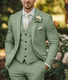 economico -Uomo Matrimonio Matrimonio autunnale Completi Champagne Verde salvia Moda Formale Tinta unita Vestibilità su misura 3 pezzi Monopetto Due Bottoni