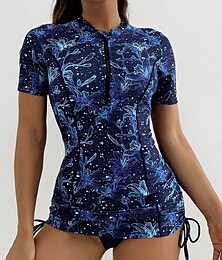 abordables -Femme Maillots de Bain 2 pièces Jupe Maillot de bain Zippé Contrôle du Ventre Taille haute Mince Vacances Tenues de plage Graphic Col Rond Manches courtes Maillots de bain