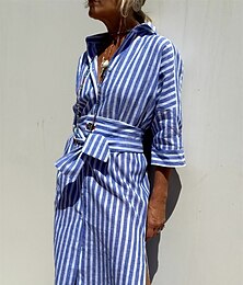 abordables -Femme Robe mi-longue Robe casual Robe Trapèze Rétro Vintage Le style mignon mode Vacances du quotidien Ample marinière Demi Manches Col de Chemise Rose Claire Bleu Eté Printemps Automne