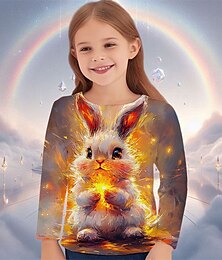 billiga -Påsk Flickor 3D Grafisk Djur Kanin T-shirt Långärmad Vår Höst Mode Grundläggande Barn 4-12 år Rund hals Utomhus Ledigt Dagligen Normal