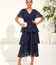 olcso -Női Maxiruha A vonalú ruha Elegáns Előírásos Lógó ruhaujj Esküvői vendég Koktélparty Normál Sima Rövid ujjú V-alakú Sötétkék Nyár