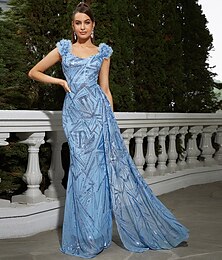 abordables -Trompette / Sirène Robes de soirée Étincelant Robe Formel Mariage Longueur Sol Sans Manches Col V Mousseline de soie avec Paillettes Fleur de l'effroi 2025