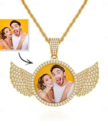 abordables -Cadeau de mariage personnalisé pour couple collier photo – pendentif aile en or avec cuivre cadeau de mariage parfait pour renforcer les relations