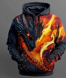 economico -Per uomo Drago Felpe Felpa Soprabiti Felpa con cappuccio Girocollo Fantastico Stampa 3D Serata Abbigliamento di strada Nero A cordoncino Autunno Inverno progettista