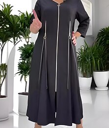 abordables -Femme robe longue Robe casual Robe de travail Elégant mode Décontractées Vacances robe demoiselle d honneur Travail Standard Plein Manches 3/4 Col V Noir Eté Printemps Automne