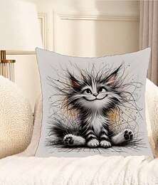 abordables -Housse de coussin décorative en forme d'animal amusant, 1 pièce, douce, carrée, pour canapé, chambre à coucher, salon, canapé, chaise, chat fou