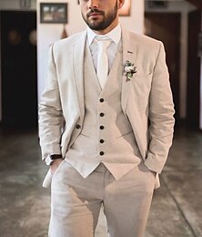 economico -Completi da matrimonio da spiaggia in lino per uomo blu cielo beige completi per testimoni moda casual estivi in tinta unita taglio sartoriale 3 pezzi con un solo bottone