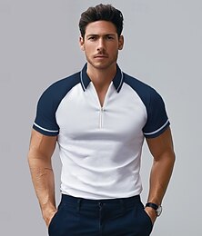 abordables -Hombre Polo Negocio Casual Cuello doblado Manga Corta Moda Básico Color sólido Bloque de color Verano Primavera Otoño Estándar Blanco Polo