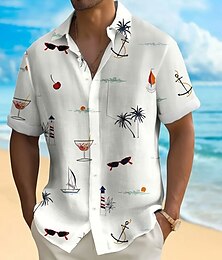 economico -Per uomo Albero di Cocco Piante Tropicali Camicia hawaiana estiva Camicia con Bottoni Camicia Aloha Manica Corta Hawaiano Resort Vacanza Ferie Abbigliamento mare Estate Primavera Collo ripiegato