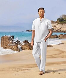 economico -Per uomo Set di biancheria 2 pezzi Completo di camicia Set estivo Set abbinati Liscio Da mare Giornaliero Nero Bianco Blu marino scuro Manica corta A fascia Estate Abbigliamento