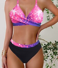 abordables -Femme Maillots de Bain Bikinis 2 pièces Slip Brésilien Maillot de bain Dos Nu Mince Vacances Tenues de plage Graphic Col V Sans Manches Maillots de bain